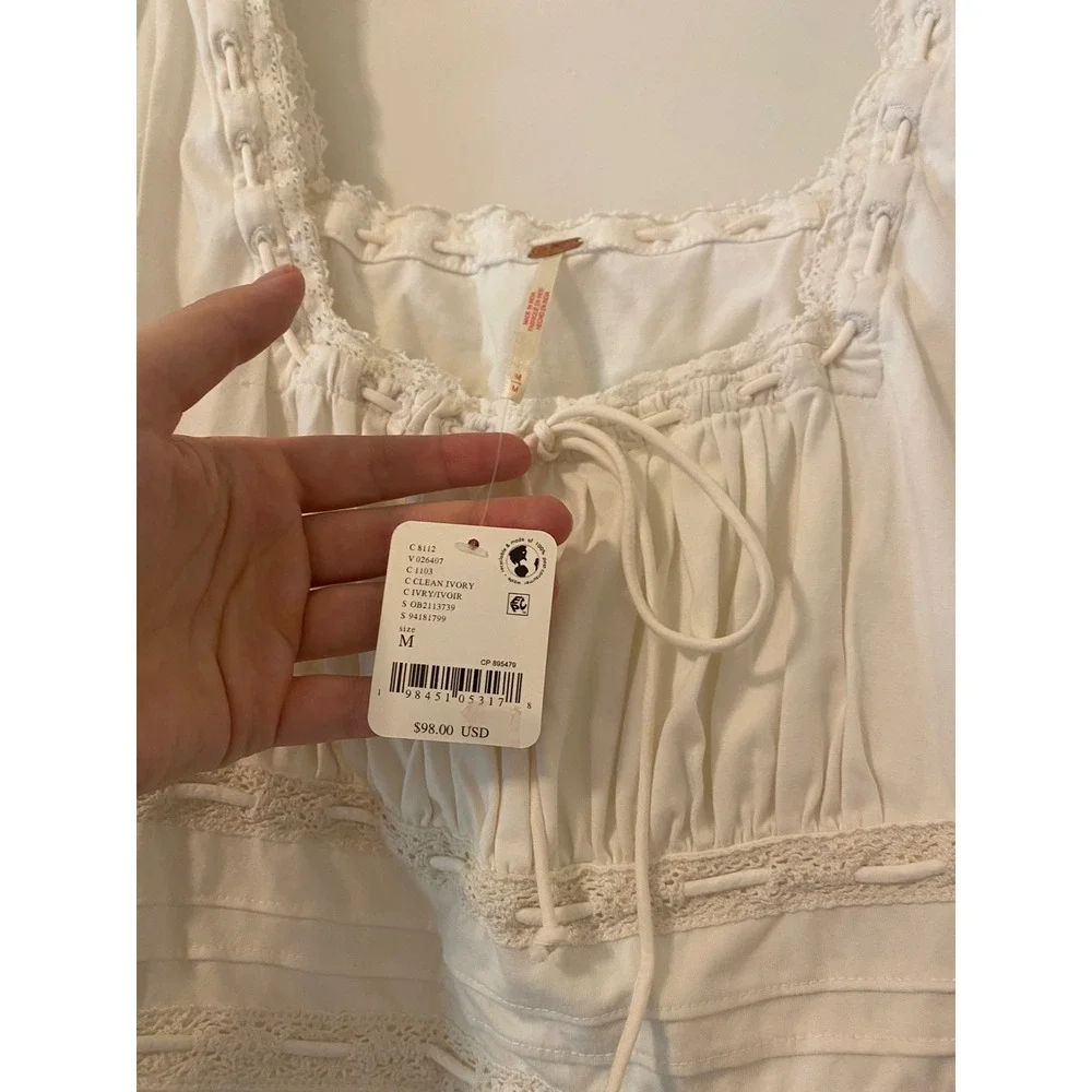 Free People Scarlet Smocked Long Sleeve in Clean Ivory Medium NWT